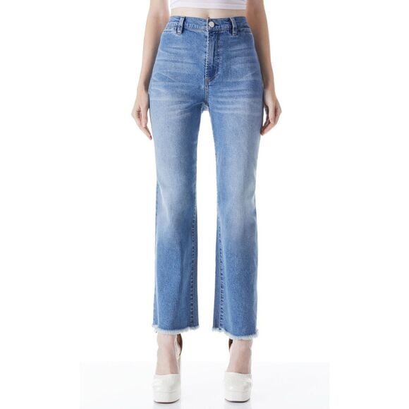 Alice + Olivia Mid Rise Ankle Distressed Coin Pocket Raw Edge Denim Jeans Size 3 - Picture 1 of 11
